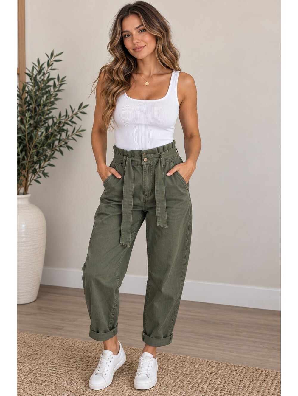 Banana Republic Barrel Pants Petite 0 Olive Belted NWT